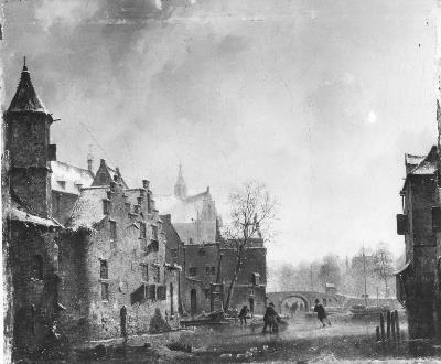 Een stadsgezicht bij winter, 1842, Kaspar Karsen