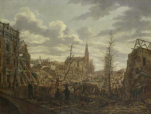 The Rapenburg in Leiden three Days after the Explosion of the Gunpowder-Ship on 12 January 1807, 1807, Johannes Rienksz Jelgerhuis