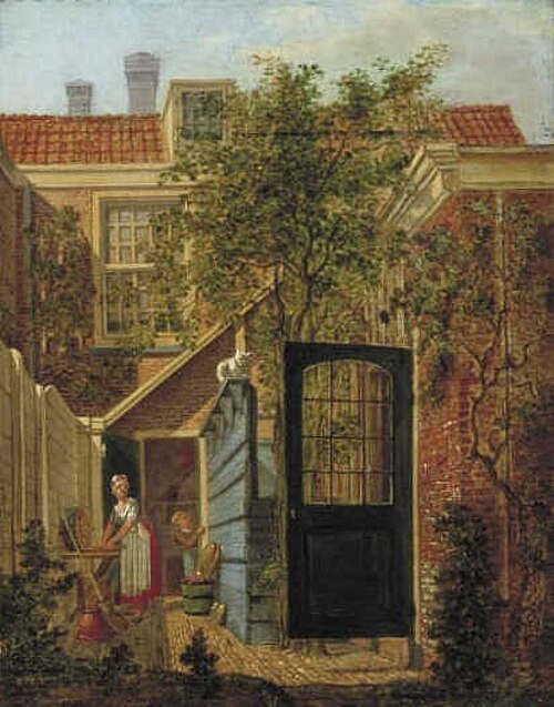 Court-yard with a woman and a child, 1810, Johannes Rienksz Jelgerhuis