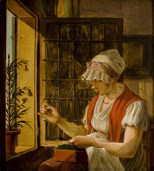 Vrouw met naaiwerk, , Johannes Rienksz Jelgerhuis