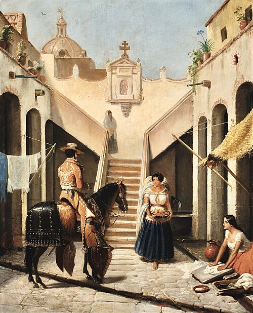 Chinaco e india en patio mexicano, 1854, Édouard Pingret