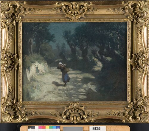 Boerenmeisje op een pad bij maanlicht, 1901, Édouard Rosset-Granger