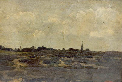 Duinlandschap met dorp, , Geo Poggenbeek
