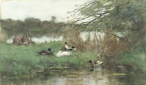 Eenden bij het water, 1888, Geo Poggenbeek