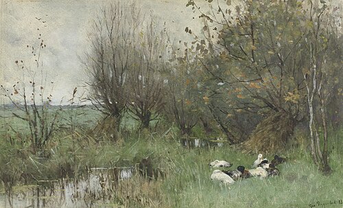 Canards près d'un bosquet de saules, 1883, Geo Poggenbeek