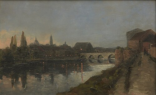 Gezicht op de oude maasbrug te Maastricht, 1897, Herman Adolphe Bopp