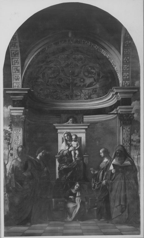 Thronende Madonna mit musizierendem Engel und Heiligen (nach Giovanni Bellini) (Pala di S. Zaccaria), 1874, August Wolf