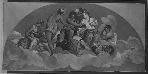 Mythologisch-allegorische Darstellung in der Villa Barbaro (nach Veronese), 1876, August Wolf