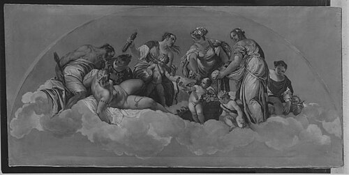 Mythologisch-allegorische Darstellung in der Villa Barbaro (nach Veronese), 1877, August Wolf