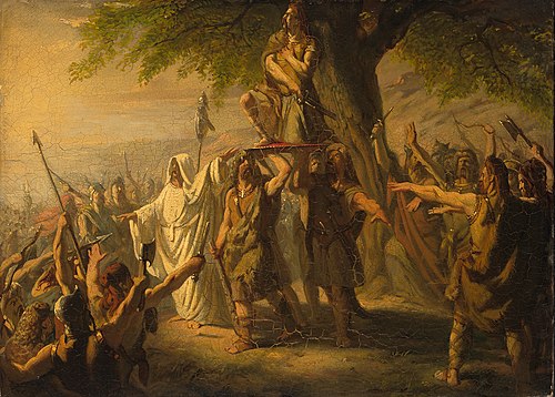 Anno 70. Brinio als leider der Kaninefaten op het schild geheven, 1850, Barend Wijnveld