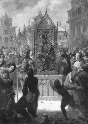 Anno 1512. Wassenaer wordt in een ijzeren kooi tentoongesteld, 1866, Barend Wijnveld