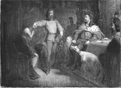 Arnoud en Adolf van Gelre bepleiten hun zaak voor Karel de Stoute, 1866, Barend Wijnveld