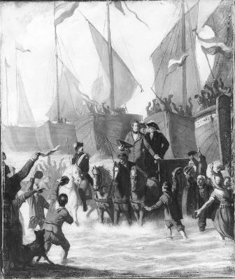 Anno 1813. Terugkeer van de prins van Oranje te Scheveningen, 1866, Barend Wijnveld