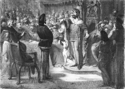 Anno 1472. Reinoud van Brederode verdedigt zijn recht als ridder van het Gulden Vlies, 1866, Barend Wijnveld