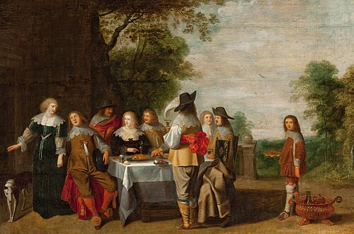 Company at the Table in a Park, , Christoffel Jacobsz van der Laemen