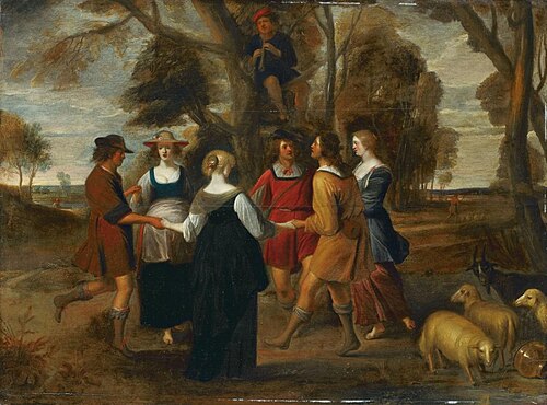 Landscape with dancing shepherds, 1650, Christoffel Jacobsz van der Laemen