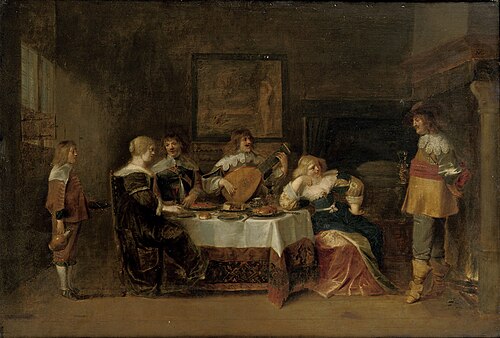 Elegant company making merry, 1650, Christoffel Jacobsz van der Laemen