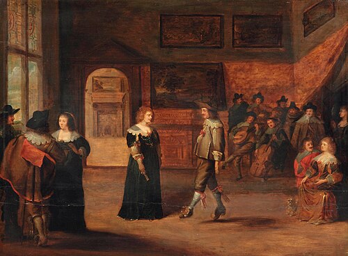 An elegant company dancing and making music in an interior, 1650, Christoffel Jacobsz van der Laemen