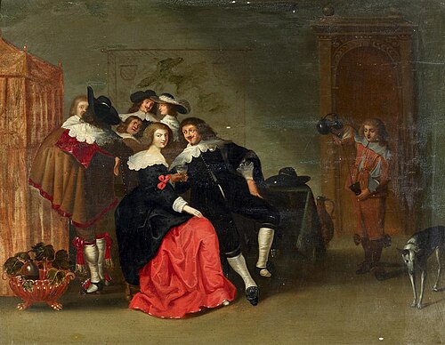 An elegant company in an interior, 1650, Christoffel Jacobsz van der Laemen