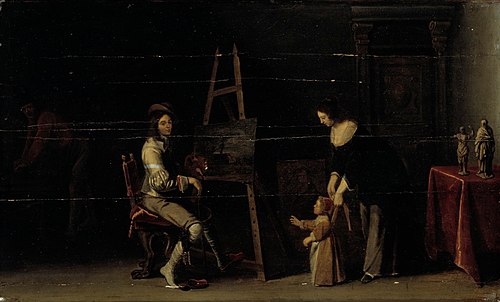 Artist at his studio, , Christoffel Jacobsz van der Laemen