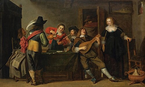 At the inn (Companions at a table)., 1650, Christoffel Jacobsz van der Laemen