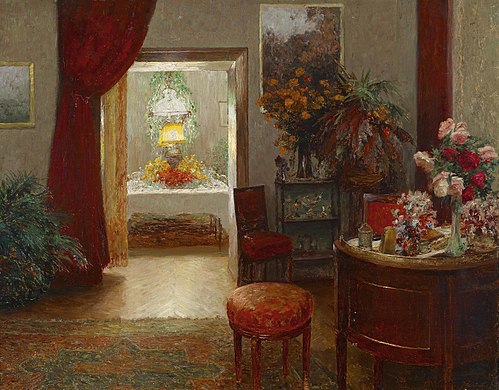 Interieur mit Blick auf einen festlich gedeckten Tisch, 1926, Olga Wisinger-Florian