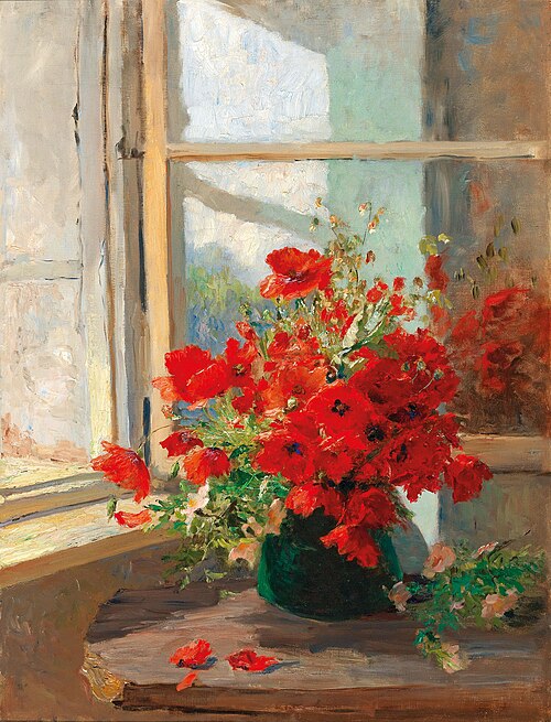A bouquet of poppies by the window, 1926, Olga Wisinger-Florian