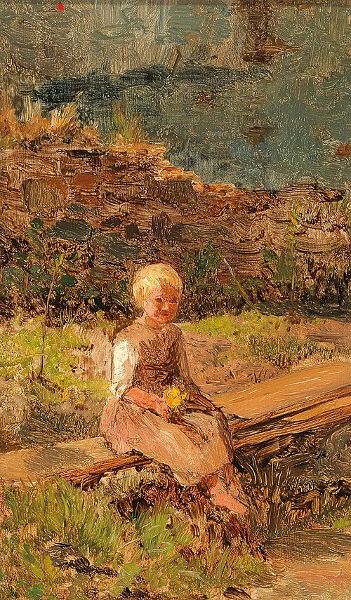 Child Sitting on a Wooden Walkway, 1926, Olga Wisinger-Florian