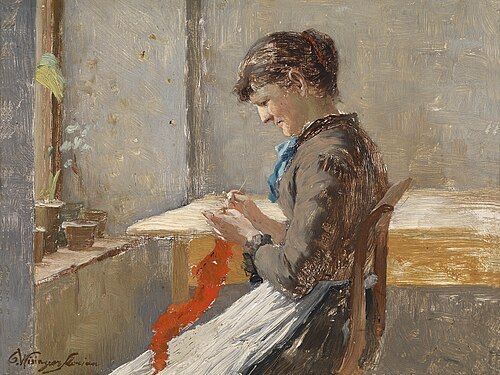 Strickende Frau am Fenster, 1926, Olga Wisinger-Florian