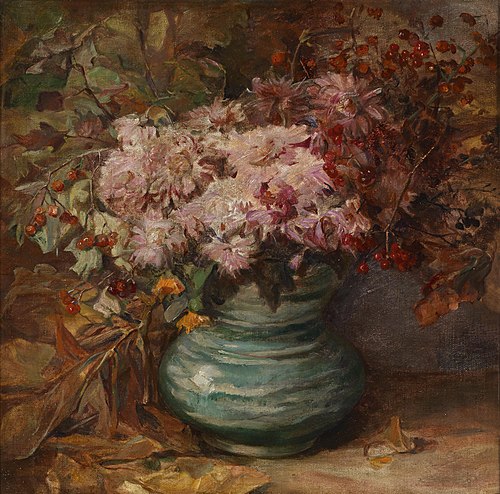 Blumenstrauß mit Crysanthemen und Ringelblumen in einer Vase, 1926, Olga Wisinger-Florian
