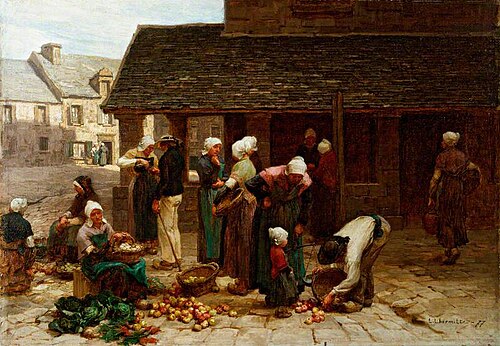 The Market Place of Ploudalmézeau, Brittany, 1877, Léon Augustin Lhermitte