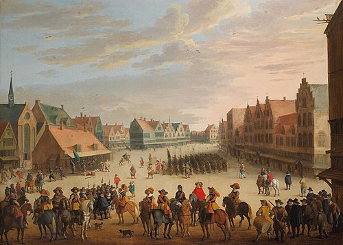 Prince Maurice of Orange dismissing the mercenaries in Neude Square in Utrecht on 31 July 1618., , Joost Cornelisz. Droochsloot