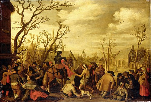 St Martin cutting off part of his cloak for a beggar, 1623, Joost Cornelisz. Droochsloot