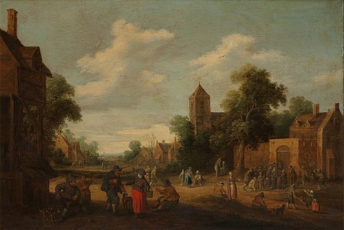 Village scene, feeding the hungry, 1641, Joost Cornelisz. Droochsloot