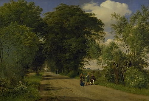 A Country Road near Vognserup Manor, Zealand. The Painter J.Th. Lundbye Sketching by the Roadside, 1849, Peter Christian Skovgaard