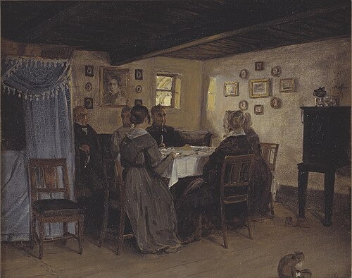The Artist's Friends and Family Seated Round a Table. Vejby, North Zealand, 1843, Peter Christian Skovgaard