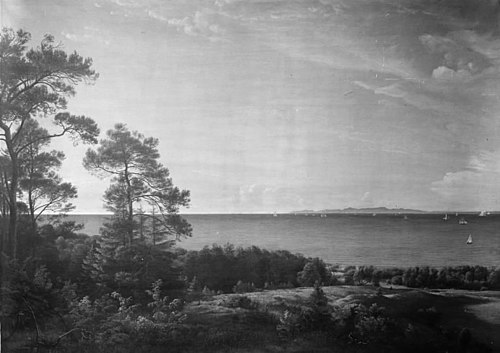 View from the North Coast of Sealand towards Kullen in Sweden. Summer Evening, 1860, Peter Christian Skovgaard