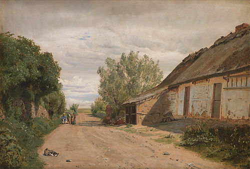 The Outskirts of the Village of Vejby. By the Roadside the Painter J.Th. Lundbye Sketching, 1843, Peter Christian Skovgaard