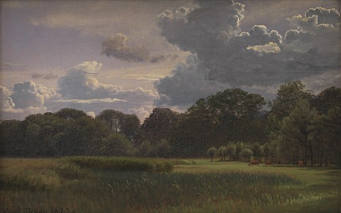 Optrækkende tordenbyge over Nysø Have og Fribedet, 1870, Peter Christian Skovgaard