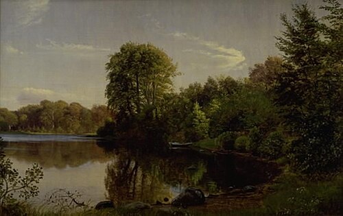 Aften ved Bondedammen i Hellebæk, 1858, Peter Christian Skovgaard