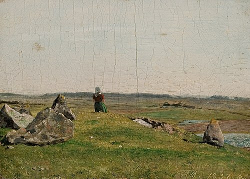 Pige på en kæmpehøj ved Vejby, 1838, Peter Christian Skovgaard