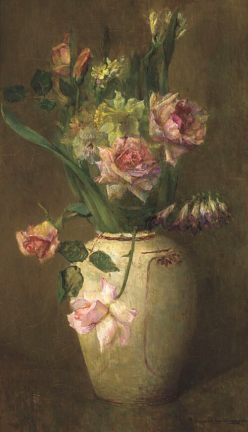 Springflowers with Roses, Daffodils and Larkspur, 1923, Maria Oakey Dewing
