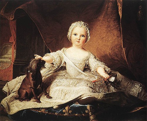 Portrait de la petite Marie-Zéphyrine de France jouant avec un petit chien, 1751, Jean-Marc Nattier