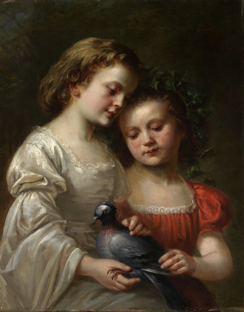 Zwei Mädchen mit Taube, 1869, Dominik Weber