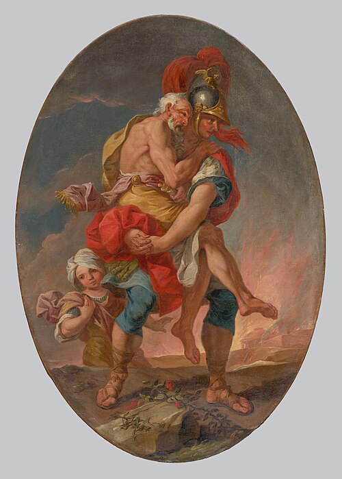 Aeneas Rescues Anchises from Burning Troy, 1730, Johann Heinrich Schönfeld