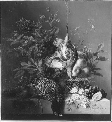 Still life with Fruit and Poultry, 1837, Arnoldus Bloemers