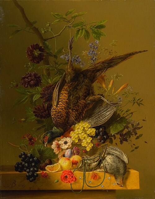 Nature morte au faisan et aux fruits, 1839, Arnoldus Bloemers