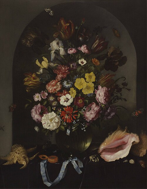 Flowers in a vase, shells and a watch, 1650, Pieter van de Venne