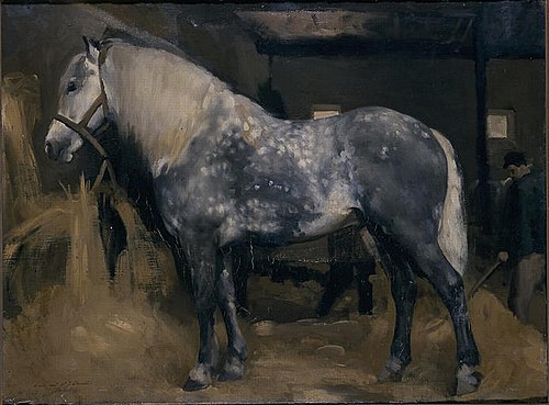 Percheron dans une écurie, 1908, Joseph-Auguste Rousselin