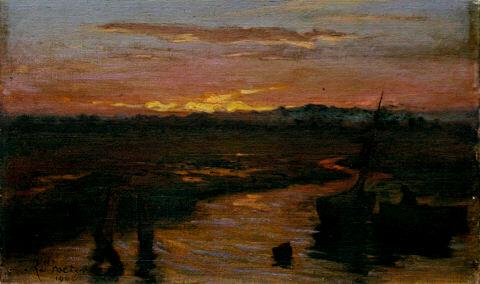 Sunset and boats, 1900, Robert Procter